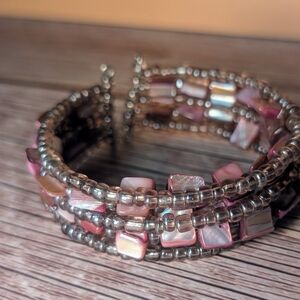 Elegant Silver and Pink Beaded Bracelet